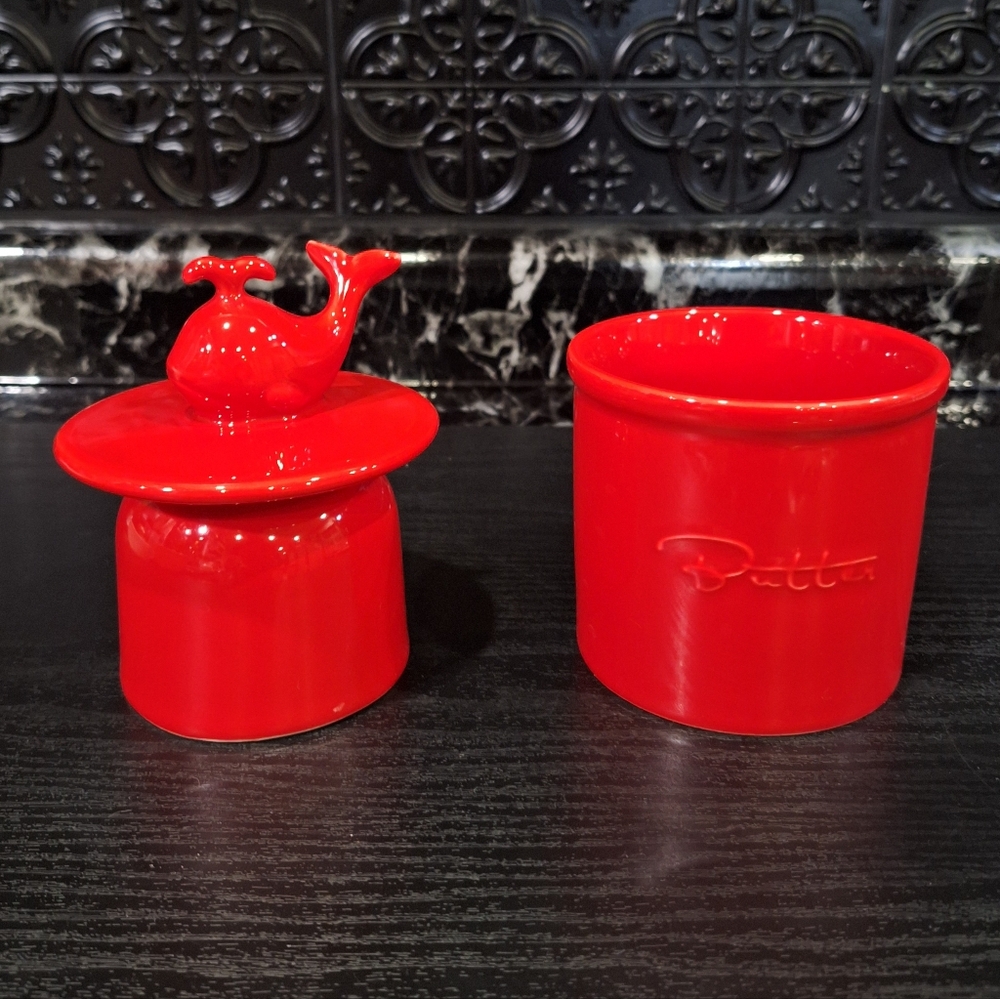 Red Butter Bell, Cute Whale Topped Butter Dish, Butter Keeper